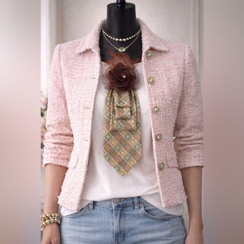 OOAK Kentucky Derby Necktie Necklace w/Brooch & Beaded Necklace Croft & Barrow